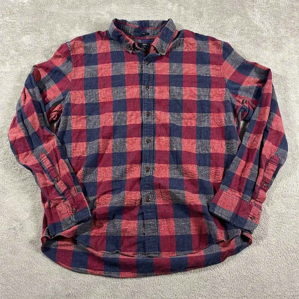 J. Crew Red Blue Plaid Check Homespun Collar Slim Shirt XL Button Down Outdoorsy